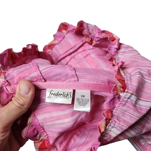 Vintage 90s y2k vertical stripe frilly plaid pink cotton bustier corset straples - Picture 3 of 4